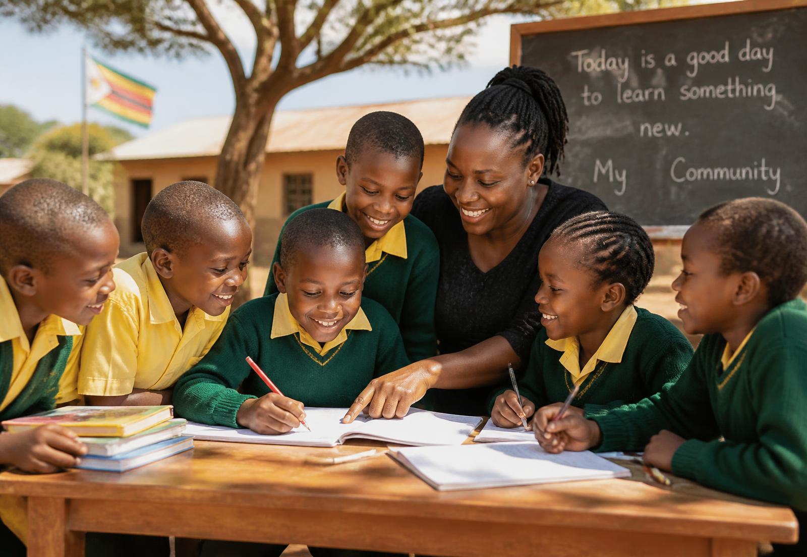 Learners of Discovery Hub School studying with their teacher